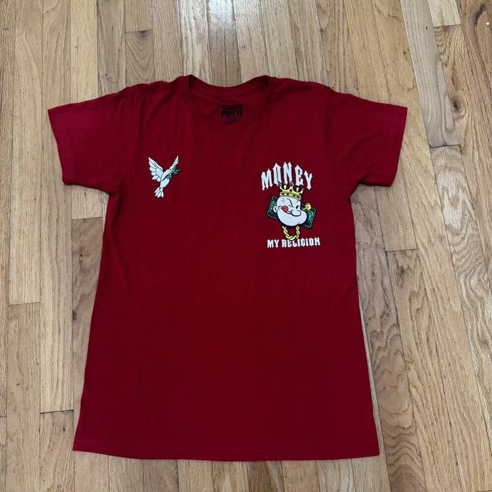 Reason Exclusive Popeye Graphic T-Shirt red Size small money my religion hip hop